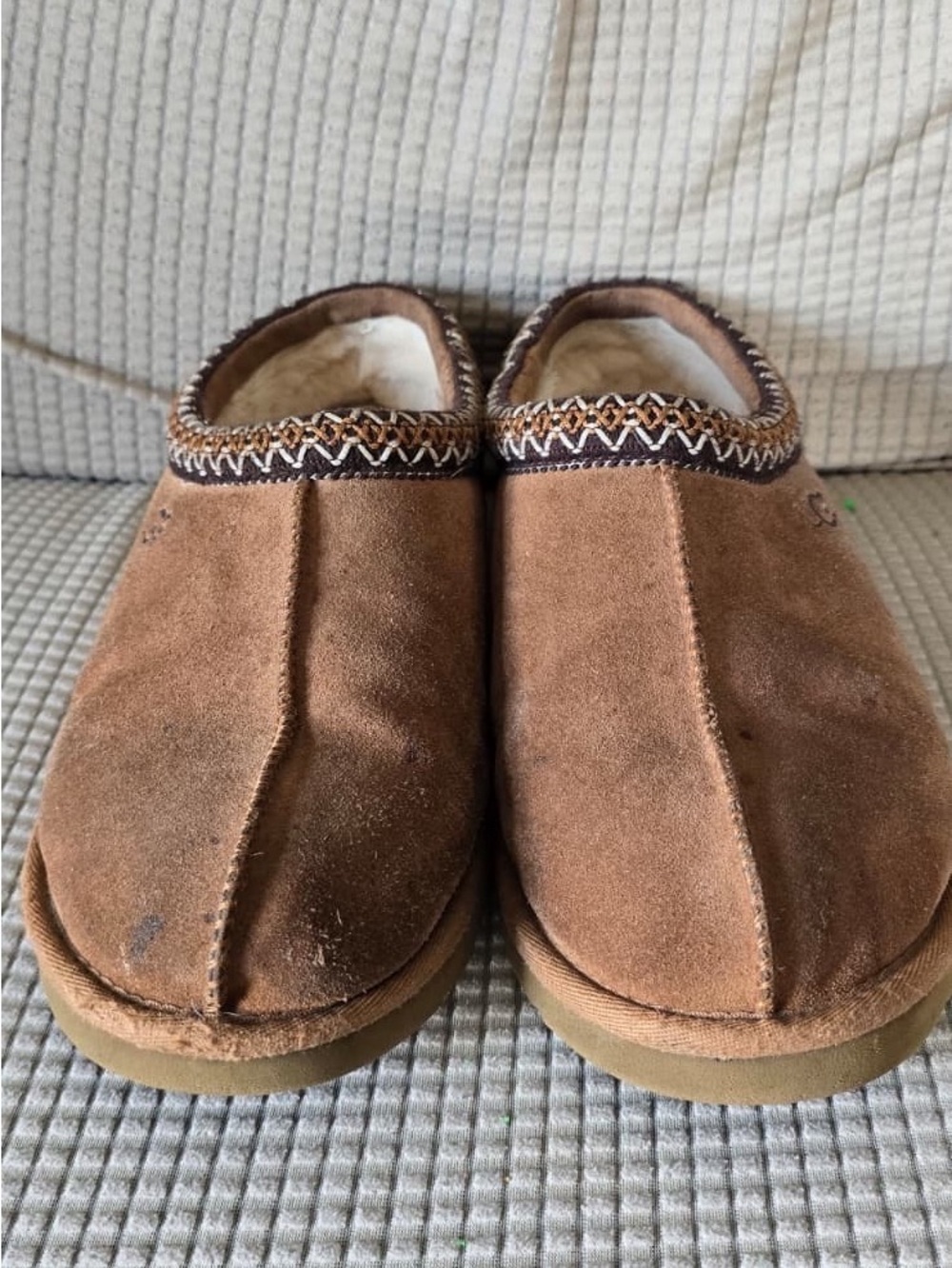 UGG Brown Suede Slip-On Shearling Lined Slippers - Picture 3 of 12